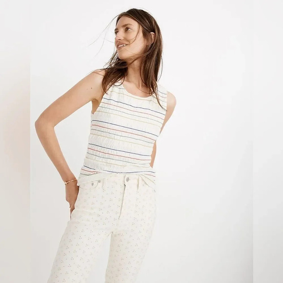 TEXTURE & THREAD by MADEWELL NWOT‎ Rainbow Stitch Smocked Tank Top - Picture 1 of 10